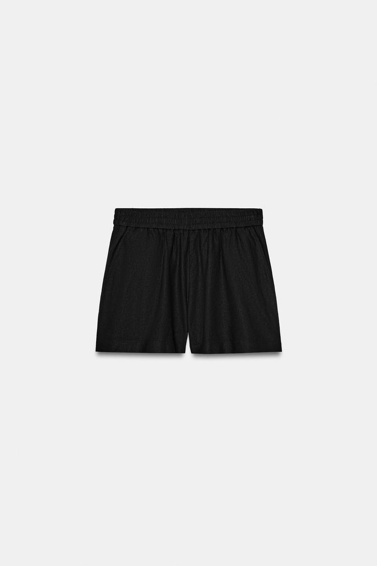 LINEN BLEND BERMUDA SHORTS WITH ELASTIC WAIST