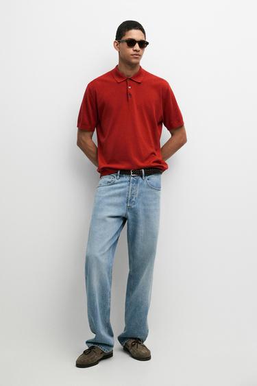 Zara 100% Cotton Knit Polo Shirt - Oranges - Image 0