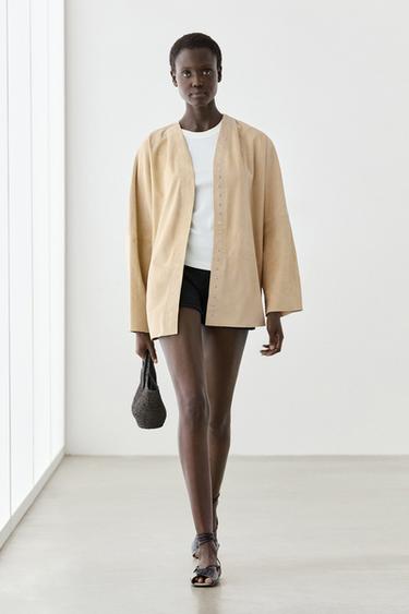 Zara Suede leather shirt with snap button detail - Yellow - Image 0