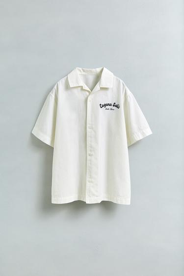 Zara TEXT BOWLING SHIRT - Cream