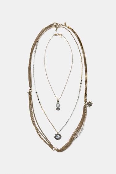 Zara 3條裝時鐘吊飾項鍊套裝 - 金色 / 銀色