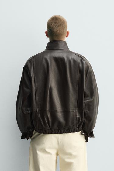 LEATHER BOMBER JACKET - Chocolate by Zara - Image 2