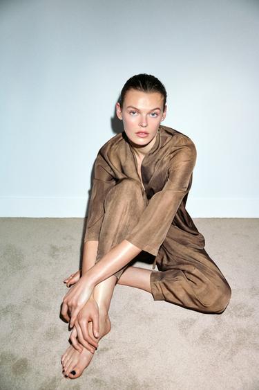 Zara VOLUME PRINTED PANTS - Brown