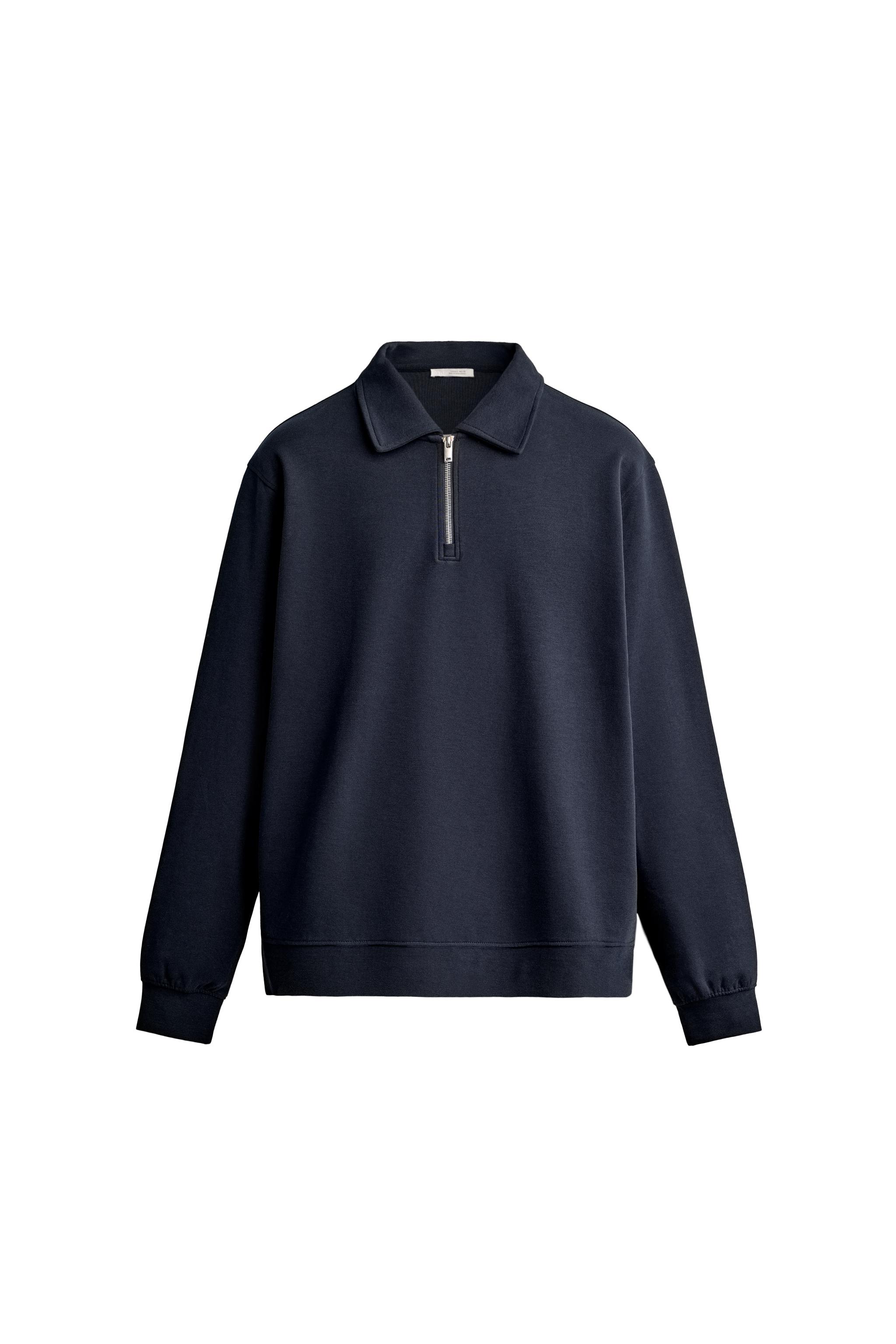 INTERLOCK ZIP POLO SWEATSHIRT - Navy blue | ZARA United States