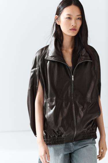 Zara Nappa leather bomber gilet - Brown