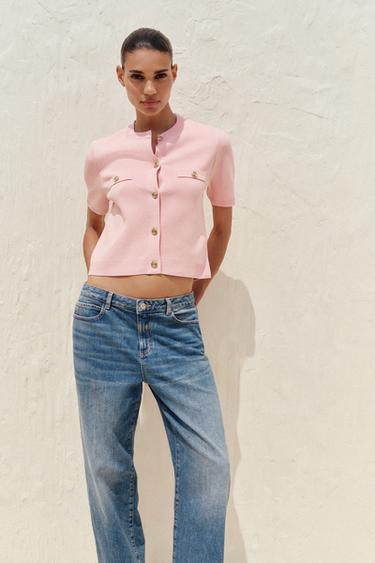 SHORT SLEEVE KNIT CARDIGAN - Pastel pink by Zara