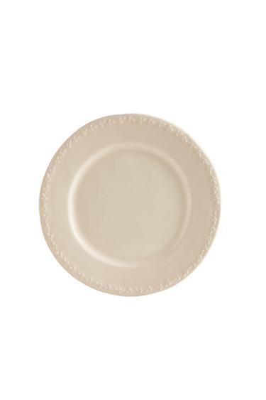 EARTHENWARE DINNER PLATE WITH RAISED-DESIGN EDGE - Cream by Zara