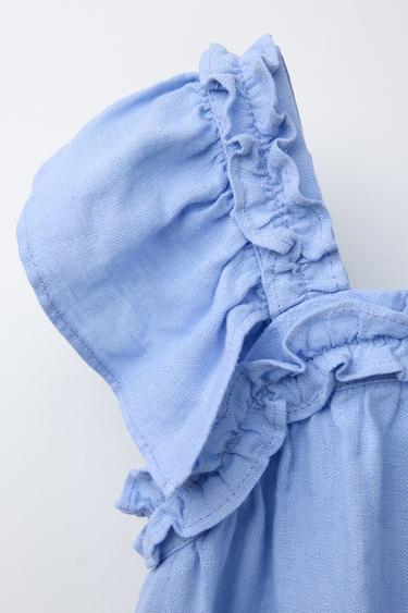 ROBE 100 % LIN À VOLANTS - Bleu de Zara - Image 2