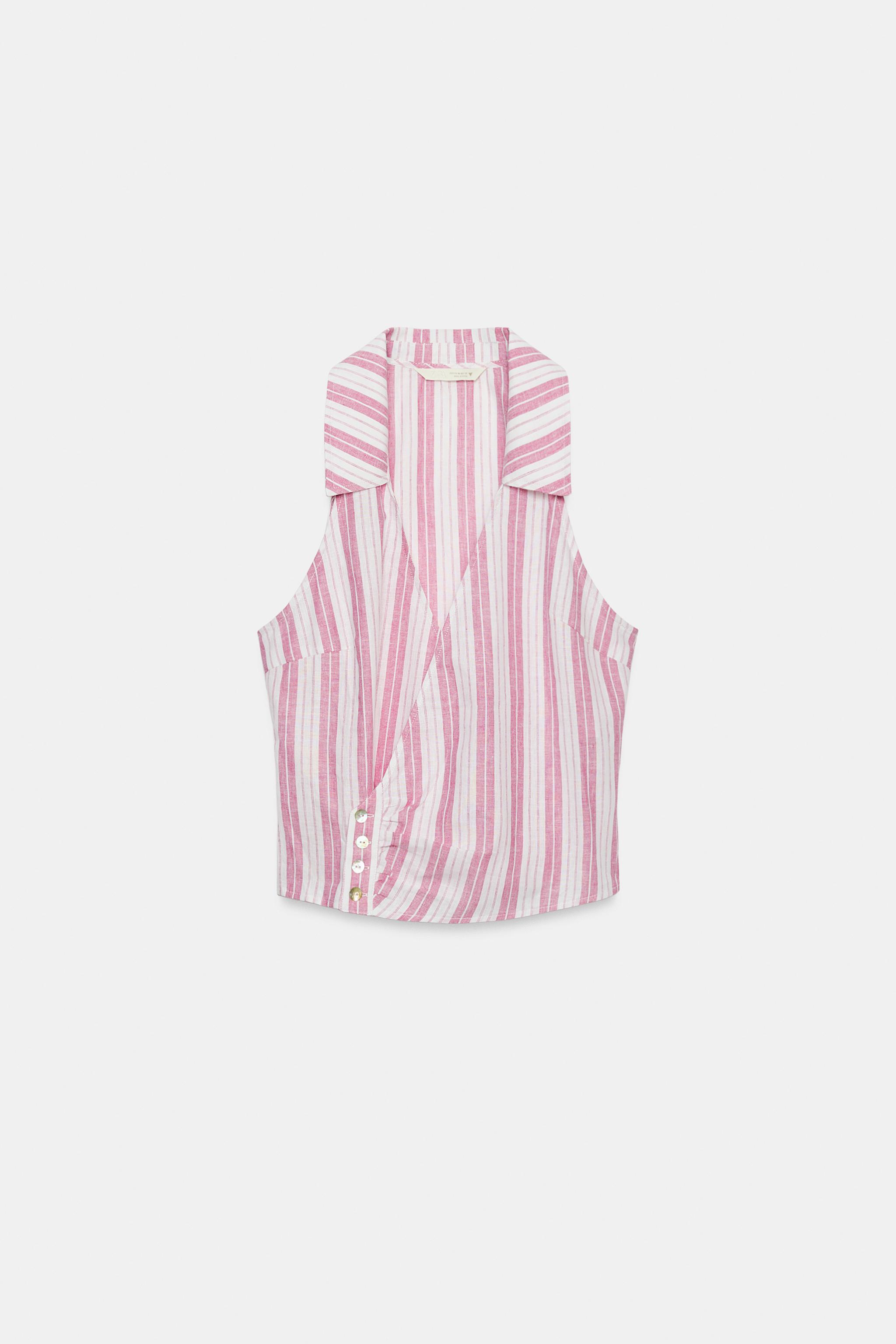 Женские топы Zara STRIPED BUTTON-FRONT WRAP TOP — фото 3