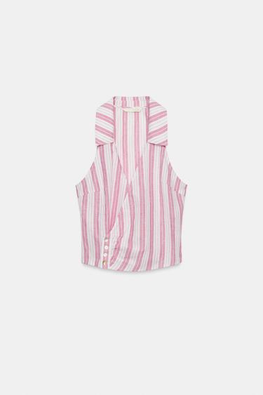 STRIPED CROSSOVER BUTTONED TOP - Pink / White by Zara - Image 2