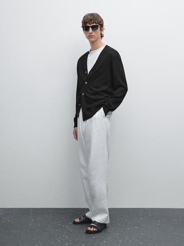 Zara 100% linen knit cardigan - Black - Image 0