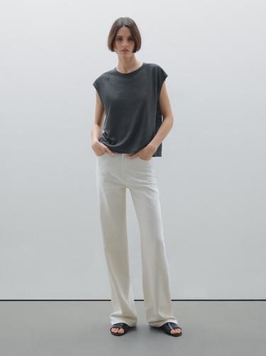 Zara 100% linen lightweight ribbed T-shirt - Charcoal gray