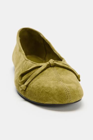 SUEDE BALLERINAS WITH BOW - Green by Zara - Image 3