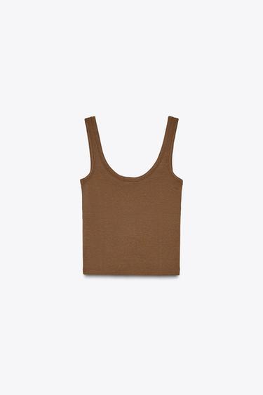 TOP TIRANTES CORCHETES - Marrón de Zara