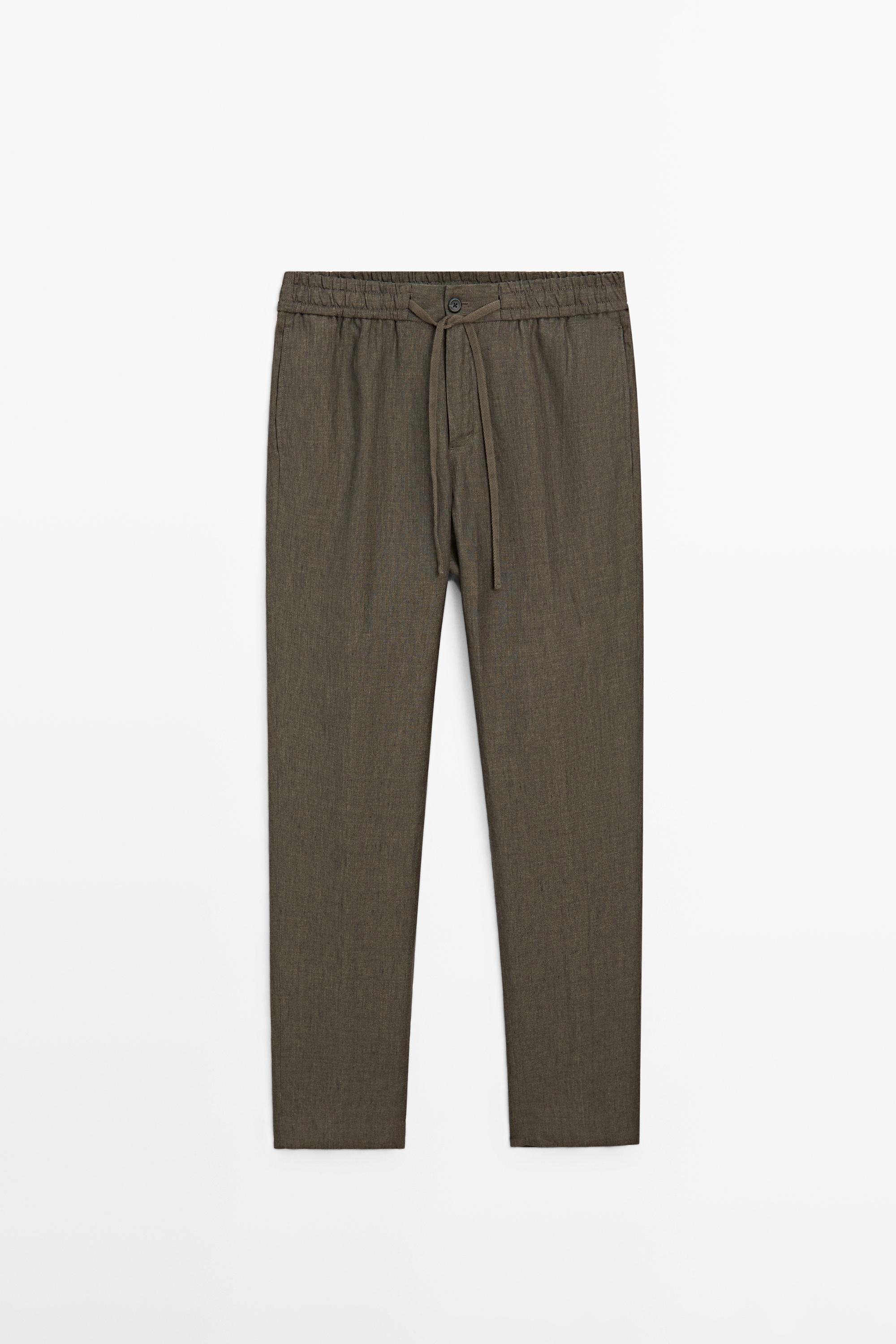 100% linen jogger fit trousers — Green marl