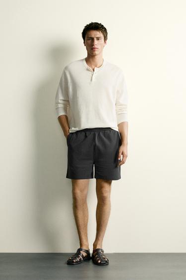 COMFORT SEERSUCKER REGULAR FIT BERMUDA SHORTS - Anthracite grey by Zara
