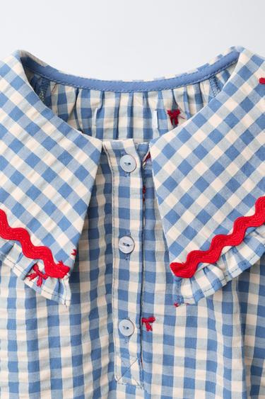 ROBE À CARREAUX AVEC LACETS BRODÉS - Bleu de Zara - Image 2