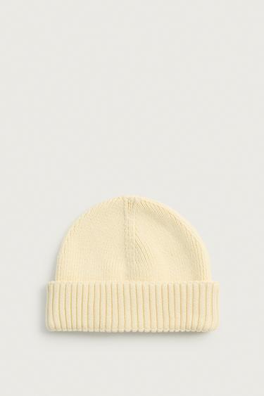 COTTON BLEND SHORT KNIT BEANIE - Butter by Zara