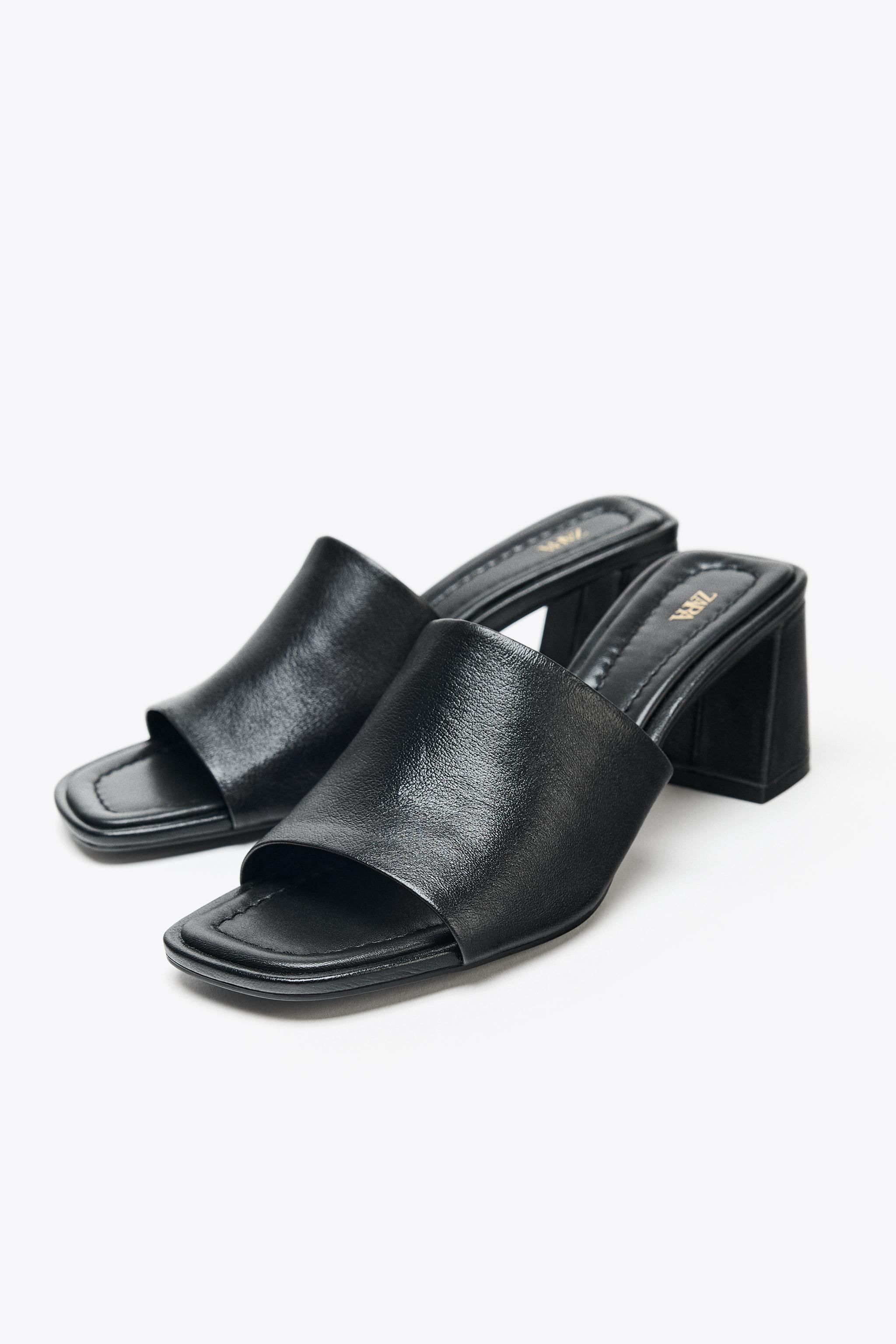 国内発送★ZARA★リアルレザー*チャンキーヒールミュール リアルレザーチャンキーヒールミュール - ブラック | ZARA Japan