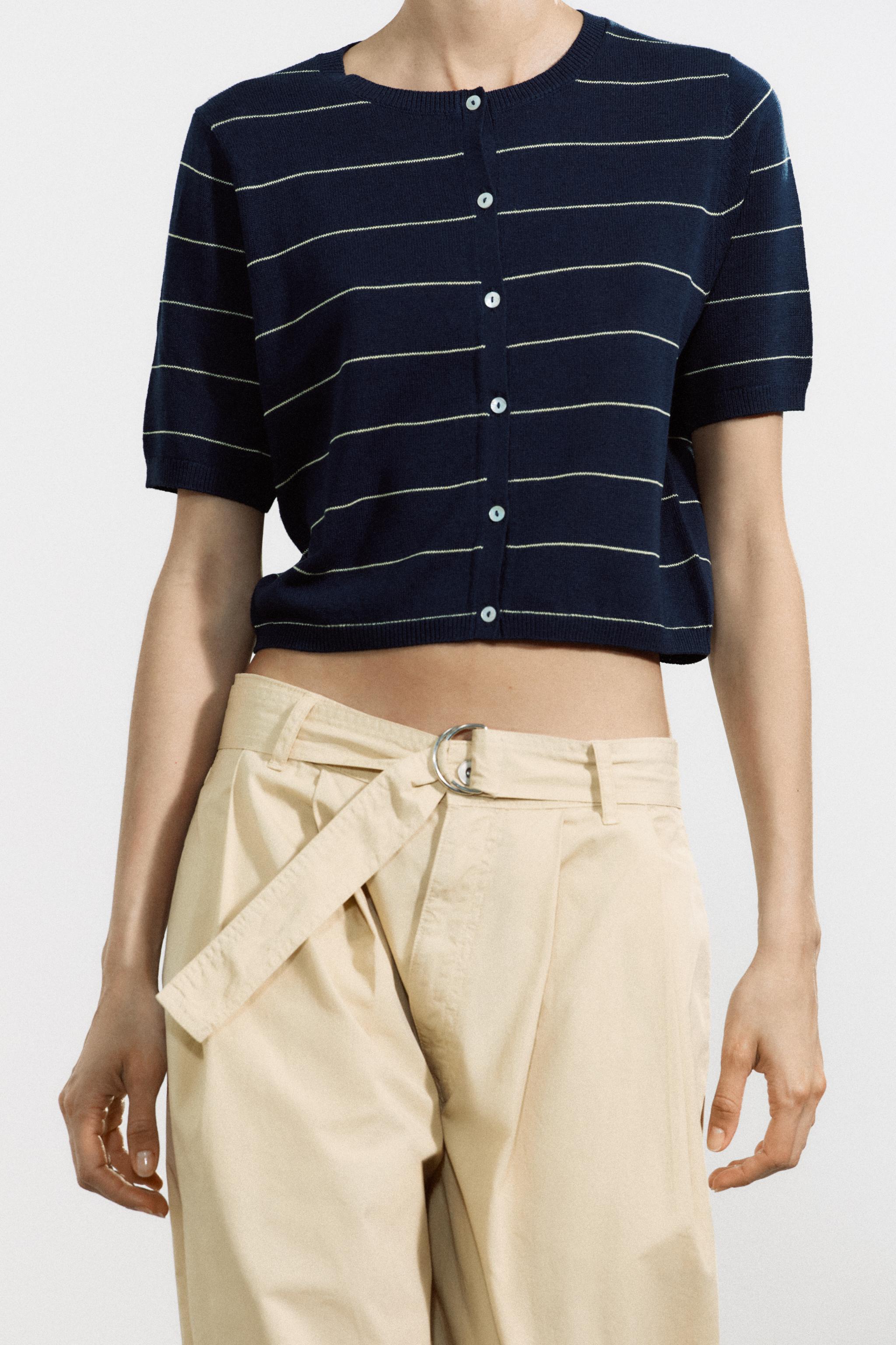 ストライプ柄ニットクロップドジャケット - ストライプ | ZARA
