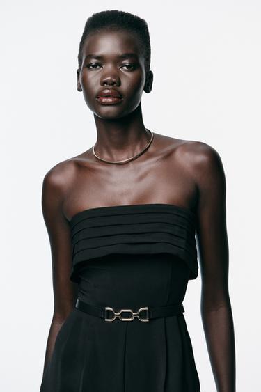 CREPE BUSTIER JUMPSUIT WITH BELT - Black by Zara - Image 3