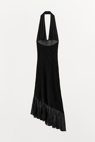 ROBE HALTER EN MAILLE BIMATIÈRE - Noir de Zara