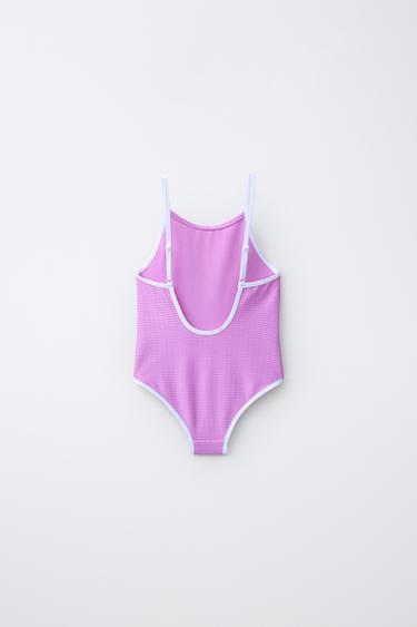 6-14 YEARS/ TEXTURED SWIMSUIT WITH CONTRAST PIPING - Mauve by Zara - Image 1