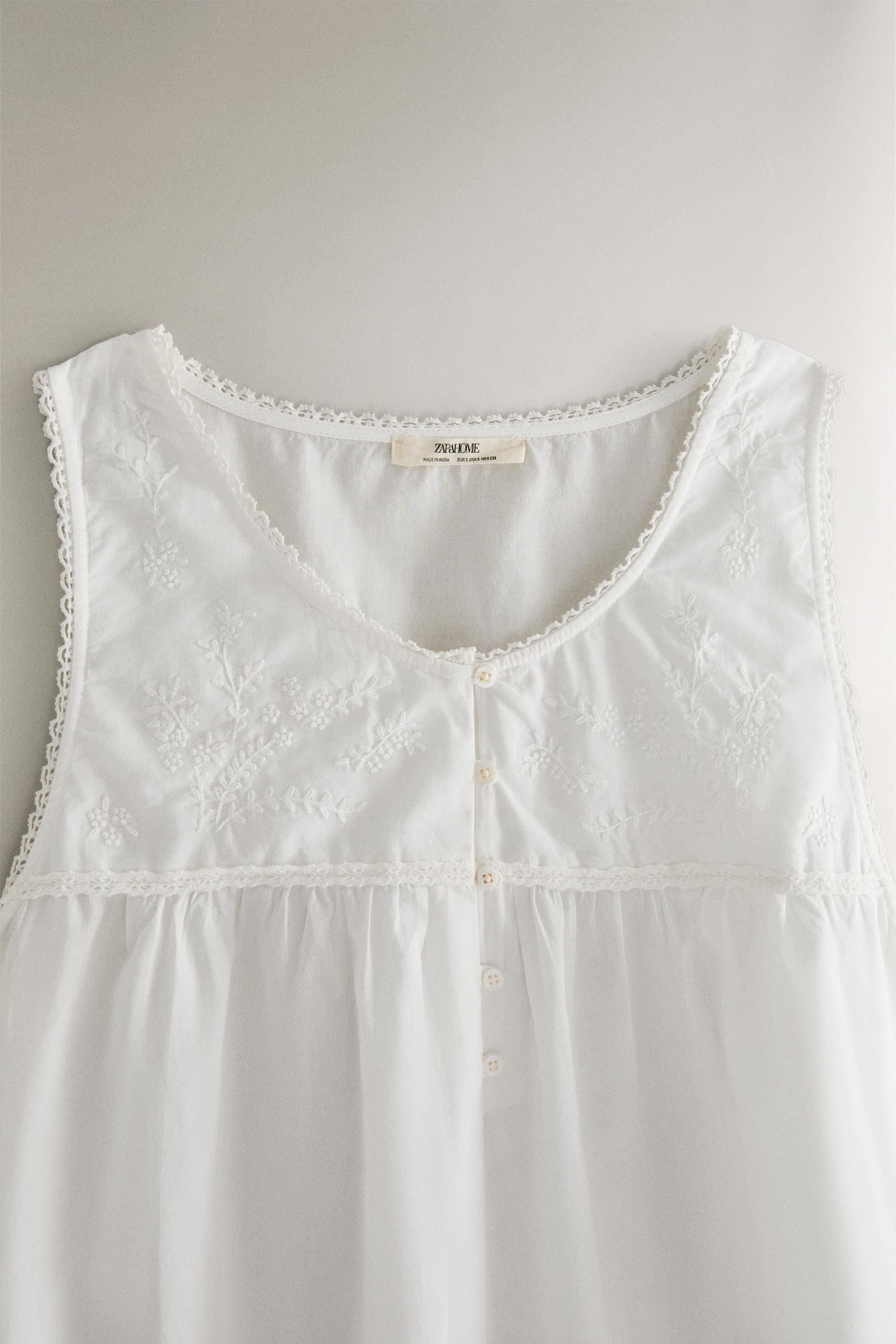 EMBROIDERED COTTON NIGHTGOWN — White