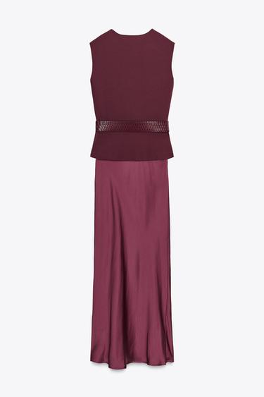 CONTRAST MIDI DRESS WITH WAISTCOAT AND BELT - Burgundy by Zara - Image 6