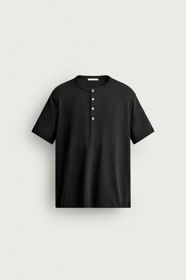 REGULAR FIT HENLEY T-SHIRT - Black by Zara
