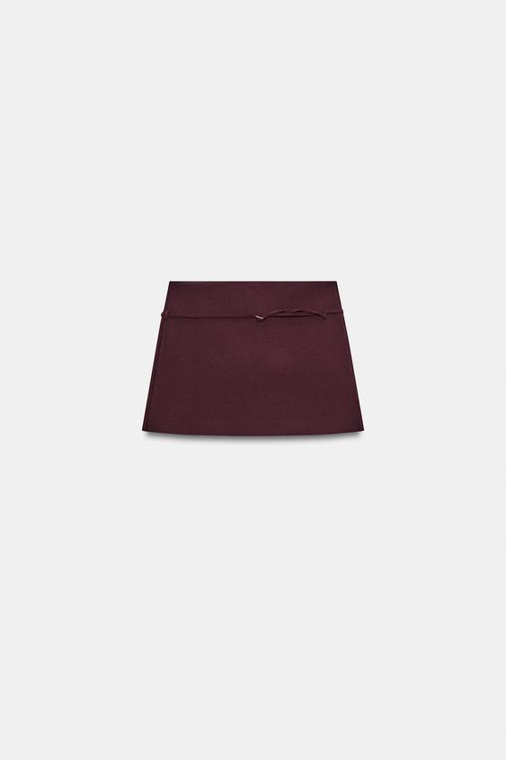 FALDA PANTALÓN CINTURÓN - Berenjena oscuro de Zara - Imagen 0