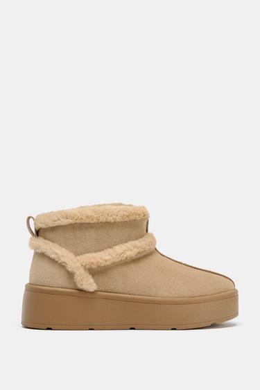 SOFT FAUX FUR ANKLE BOOTS - Brown by Zara