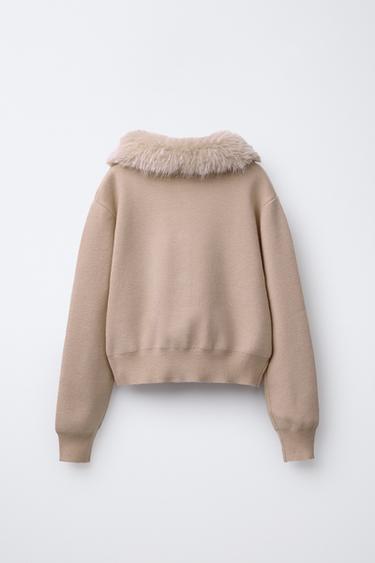 CARDINGAN WITH DETACHABLE FAUX FUR COLLAR - Beige by Zara - Image 2
