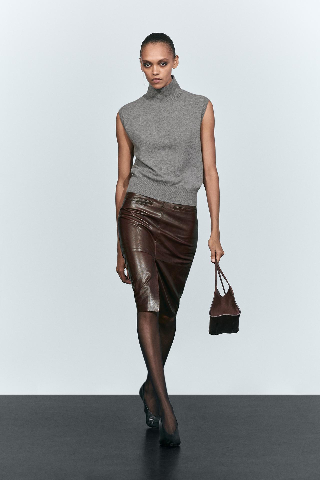 Wool blend mock turtleneck knit top — Gray marl
