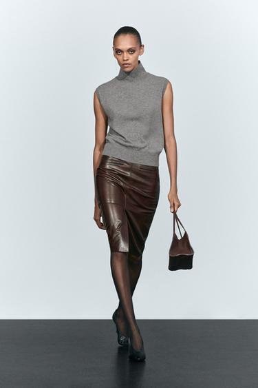 Wool blend mock turtleneck knit top — Gray marl 2