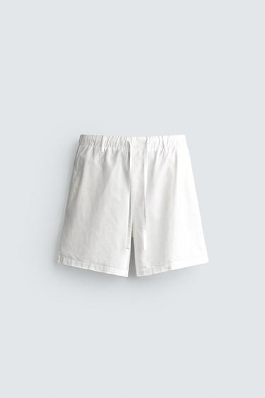 COTTON/LYOCELL REGULAR FIT BERMUDA SHORTS - Oyster-white by Zara
