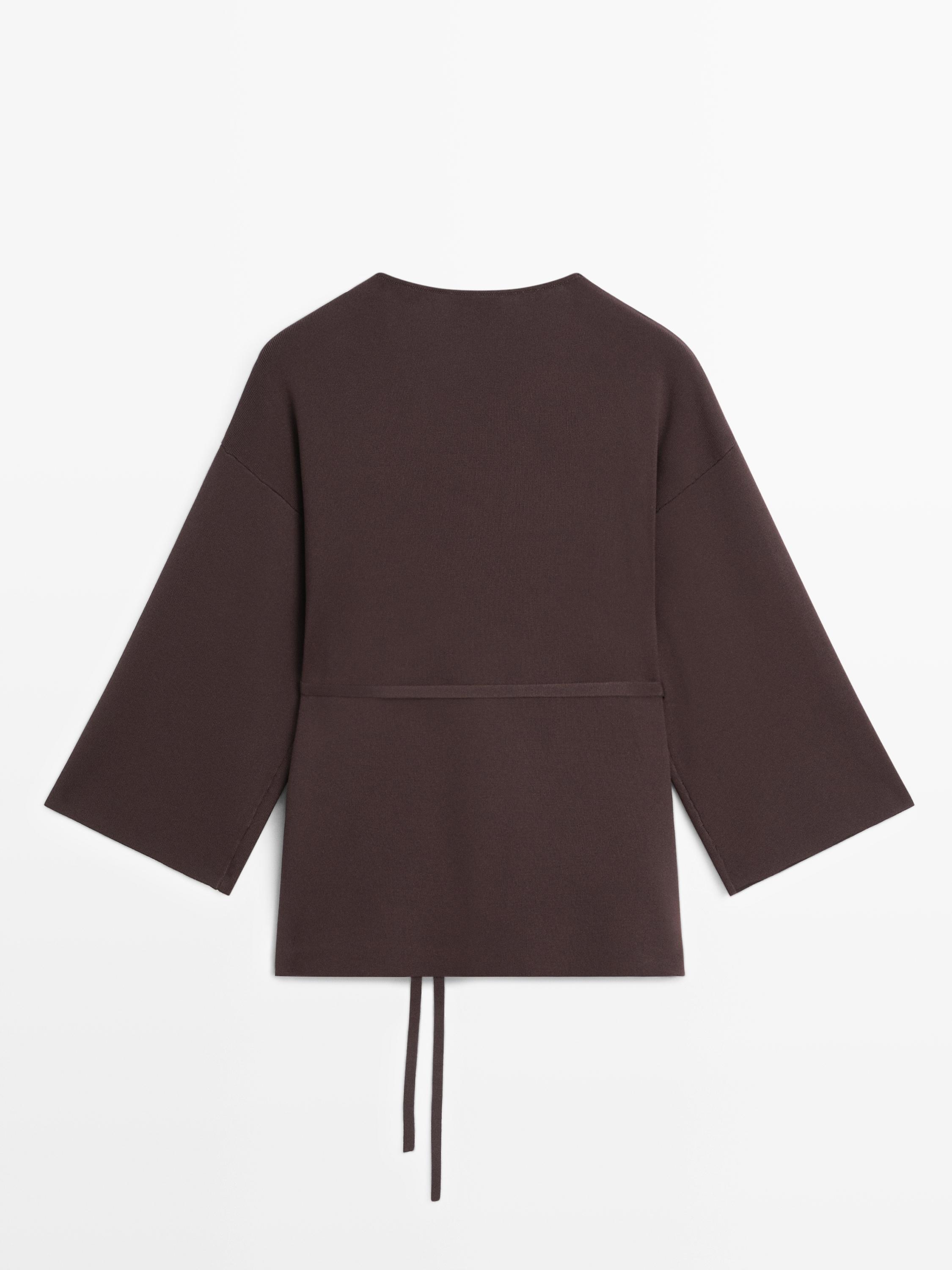 Flowing knit kimono with belt detail