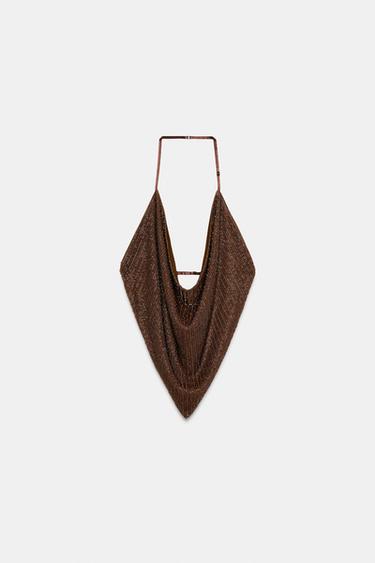 Zara BEADED DRAPED TOP - Brown