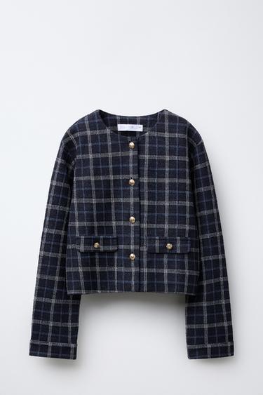 TEXTURED CHECK JACKET - Navy blue by Zara - Image 0