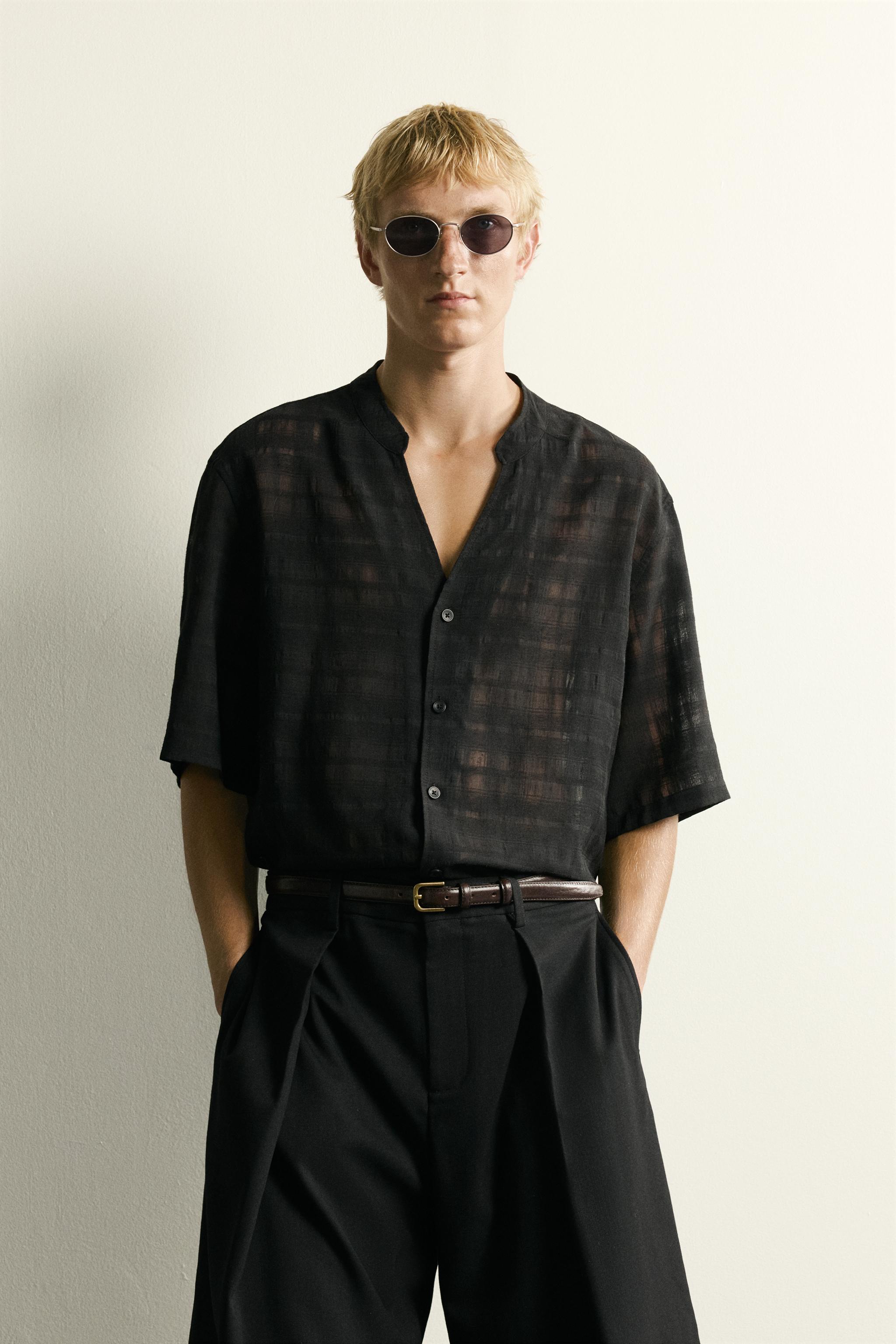 SEMI-SHEER CHECK JACQUARD SHIRT