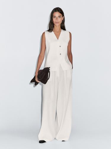 Zara Knit V-neck vest with buttons - Oyster-white - Image 0