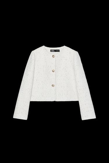 Zara TEXTURED SEQUIN BLAZER - Ecru - Image 0