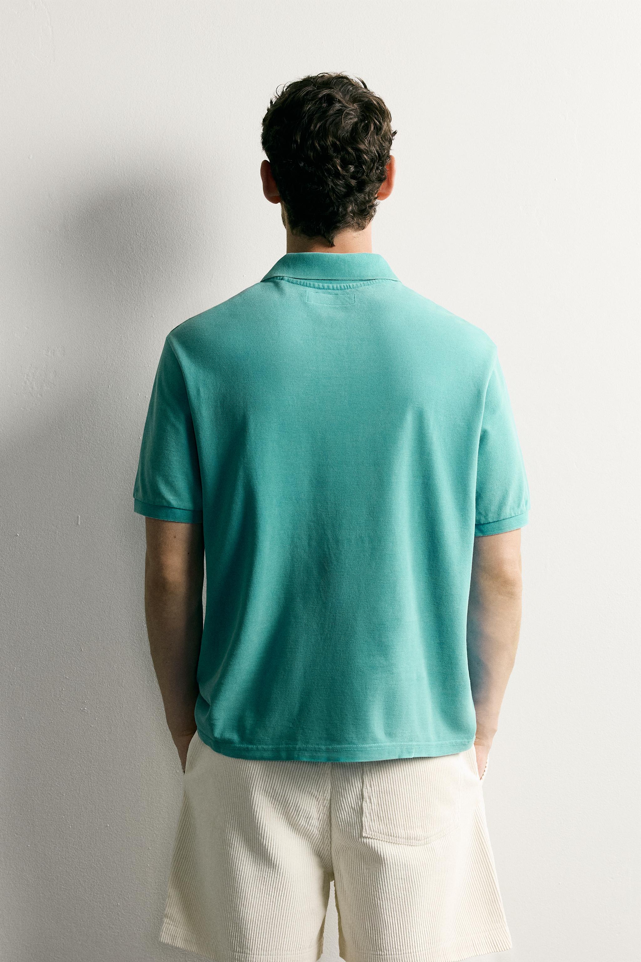 Мужские рубашки Zara REGULAR FIT WASHED PIQUÉ POLO — фото 3
