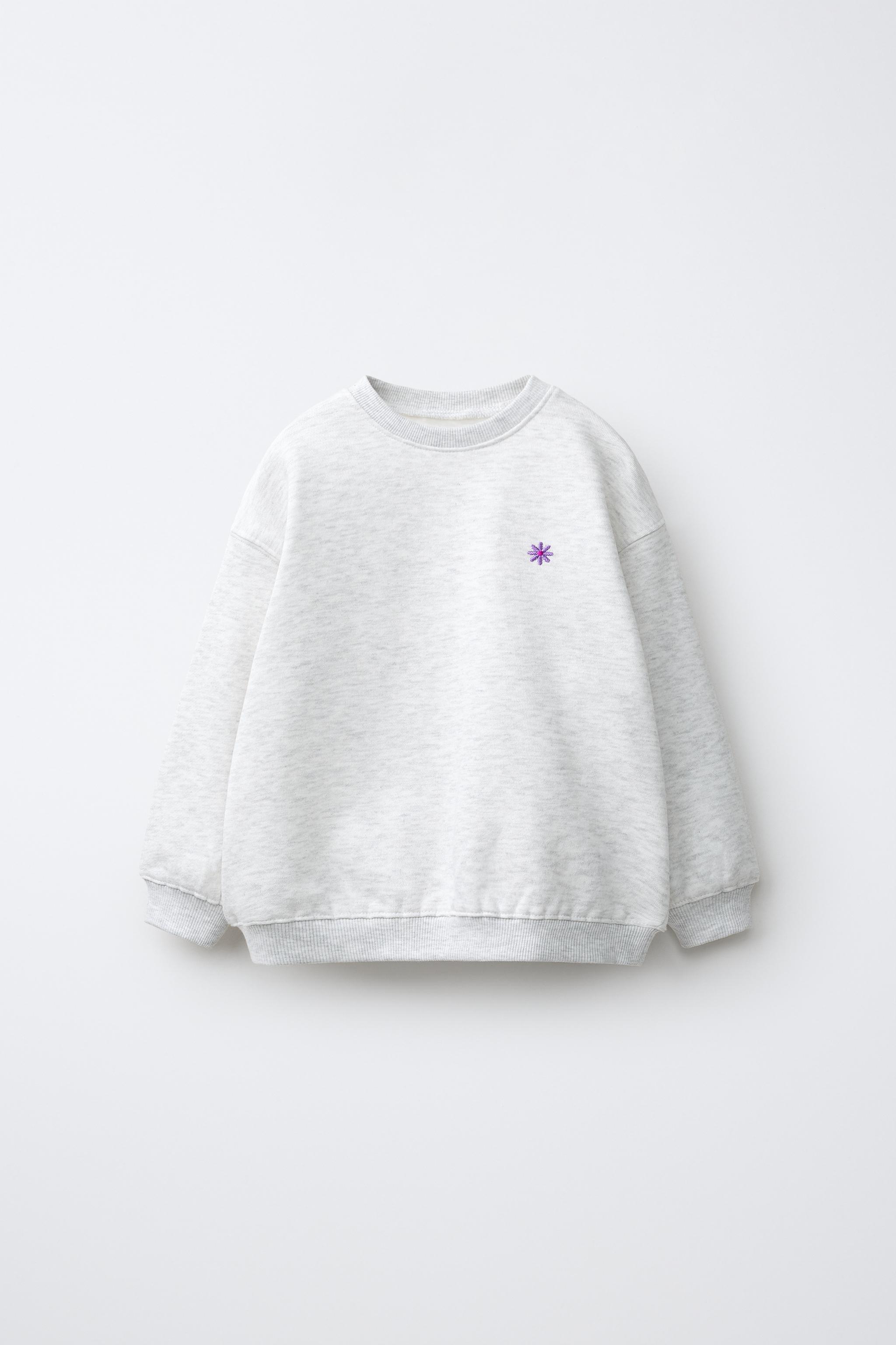 DAISY EMBROIDERED FLEECE SWEATSHIRT — Gray marl