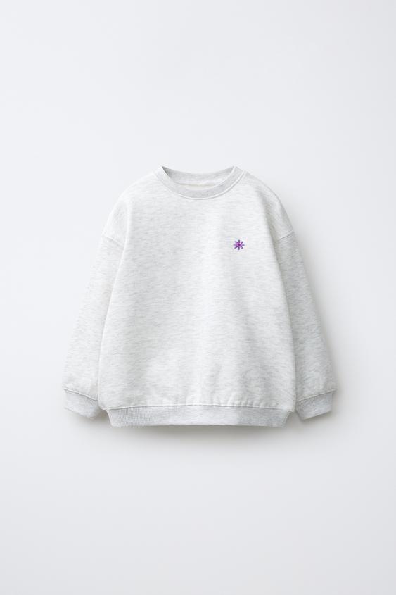 DAISY EMBROIDERED FLEECE SWEATSHIRT - Grey marl by Zara - Image 0