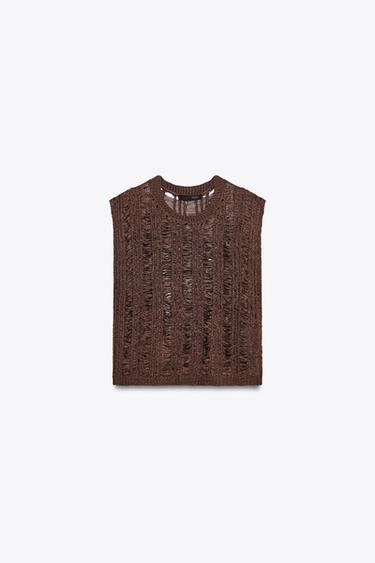 Zara RIBBON KNIT TOP - Brown - Image 0