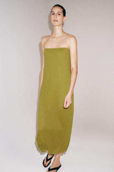 Zara STRAPLESS TEXTURED DRESS - Mid-green