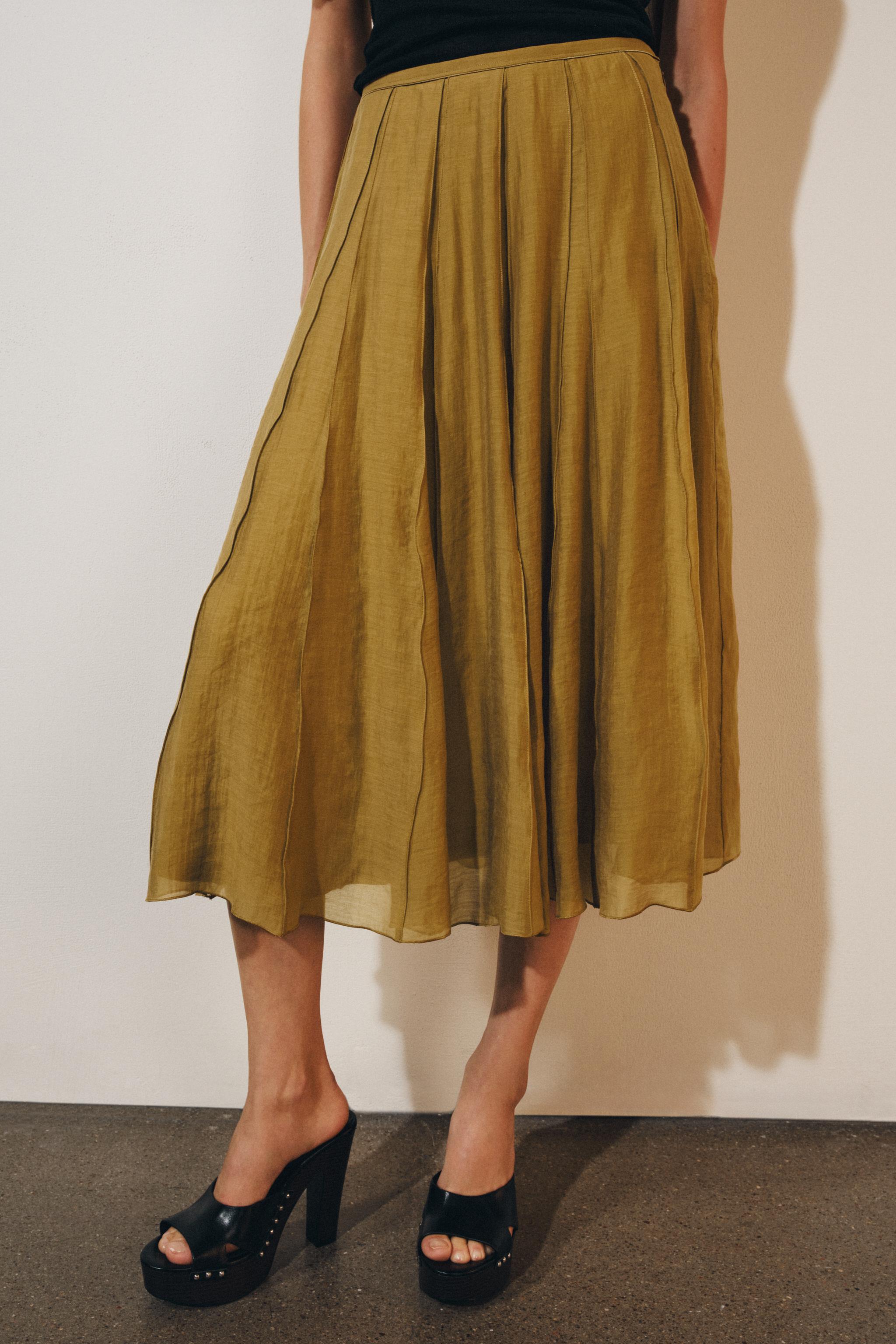 ZW COLLECTION FLOWY COMBINED SKIRT — Olive green