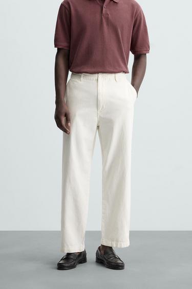 Zara HERRINGBONE CHINO PANTS - Stone