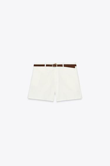 BERMUDA À PINCES AVEC CEINTURE - Écru de Zara - Image 5